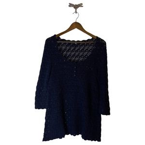 Saks Fifth Avenue Navy Blue Open Knit Sweater Women's Size Medium